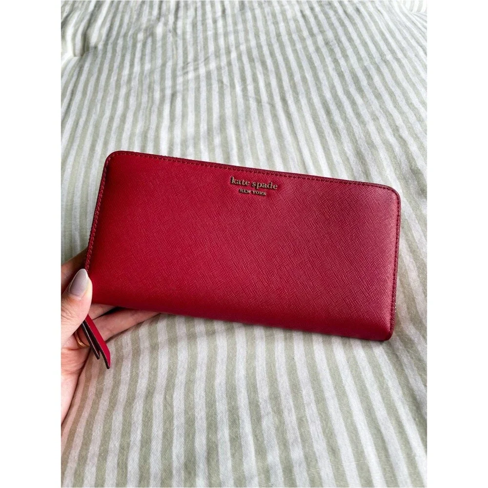 Kate Spade Cameron Large Zip Around Wallet Rosso Red Colorblock Accordion